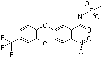 structure of CAS# 72178-02-0, Fomesafen;5-[2-Chloro-4-(trifluoromethyl)phenoxy]-N-(methylsulphonyl)-2-nitrobenzamide; Reflex