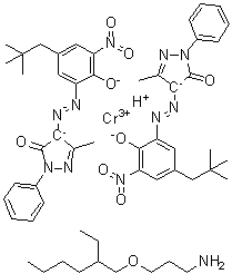二[4-[[5-(2,2-二甲基丙基)-2-羟基-3-硝基苯基]偶氮]-2,4-二氢-5-甲基-2-苯基-3H-吡唑-3-酮]氢铬酸与3-[(2-乙基己基)氧基]-1-丙胺的化合物分子结构 (CAS 72797-07-0)