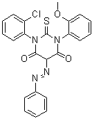 1-(2-氯苯基)二氢-3-(2-甲氧基苯基)-5-(苯基偶氮)-2-硫代-4,6(1H,5H)-嘧啶二酮分子结构 (CAS 76153-11-2)