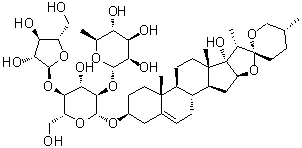 (3beta,25R)-17-羟基螺甾-5-烯-3-基 O-alpha-L-呋喃阿拉伯糖基-(1→4)-O-[6-脱氧-alpha-L-甘露糖基-(1→2)]-beta-D-吡喃葡萄糖苷分子结构 (CAS 81917-50-2)