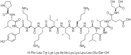 L-脯氨酰-L-亮氨酰-L-酪氨酰-L-赖氨酰-L-赖氨酰-L-异亮氨酰-L-异亮氨酰-L-赖氨酰-L-赖氨酰-L-亮氨酰-L-亮氨酰-L-alpha-谷氨酰-L-丝氨酸分子结构 (CAS 82989-21-7)