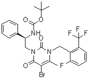 N-[(1R)-2-[5-溴-3-[[2-氟-6-(三氟甲基)苯基]甲基]-3,6-二氢-4-甲基-2,6-二氧代-1(2H)-嘧啶基]-1-苯基乙基]氨基甲酸叔丁酯分子结构 (CAS 830346-49-1)