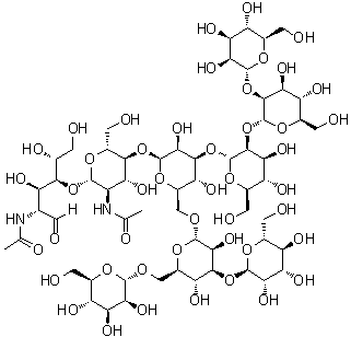 O-alpha-D-甘露糖基-(1→3)-O-[alpha-D-甘露糖基-(1→6)]-O-alpha-D-甘露糖基-(1→6)-O-[O-alpha-D-甘露糖基-(1→2)-O-alpha-D-甘露糖基-(1→2)-alpha-D-甘露糖基-(1→3)]-O-beta-D-甘露糖基-(1→4)-O-2-(乙酰氨基)-2-脱氧-beta-D-吡喃葡萄糖基-(1→4)-2-(乙酰氨基)-2-脱氧-D-葡萄糖分子结构 (CAS 83178-05-6)