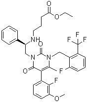 4-[[(1R)-2-[5-(2-氟-3-甲氧基苯基)-3-[[2-氟-6-(三氟甲基)苯基]甲基]-3,6-二氢-4-甲基-2,6-二氧代-1(2H)-嘧啶基]-1-苯基乙基]氨基]丁酸乙酯分子结构 (CAS 832720-84-0)