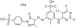 3-[(5-氯-2,6-二氟-4-嘧啶基)氨基]-5-[[4,5-二氢-3-甲基-5-氧代-1-(4-磺基苯基)-1H-吡唑-4-基]偶氮]-4-甲基苯磺酸钠盐分子结构 (CAS 83400-22-0)
