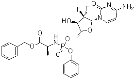 N-(2'-脱氧-2',2'-二氟-P-苯基-5'-胞苷酰)-L-丙氨酸苄酯分子结构 (CAS 840506-29-8)