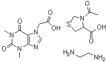 3-乙酰基-4-噻唑烷羧酸与1,2-乙二胺和1,2,3,6-四氢-1,3-二甲基-2,6-二氧代-7H-嘌呤-7-乙酸的化合物分子结构 (CAS 84083-21-6)