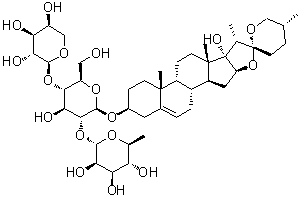 (3beta,25R)-17-羟基螺甾-5-烯-3-基 O-alpha-L-阿拉伯吡喃糖基-(1→4)-O-[6-脱氧-alpha-L-甘露糖基-(1→2)]-beta-D-吡喃葡萄糖苷分子结构 (CAS 84914-58-9)