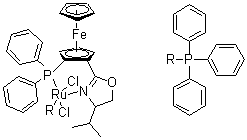 (+)-Dichloro[(4R)-4-(iso-propyl)-2-[(R)-2-(diphenylphosphino)ferrocenyl]oxazoline](triphenylphosphine)ruthenium(II) molecular structure (CAS 849921-25-1)