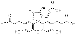 structure of CAS# 85138-49-4, 5(or 6)-Carboxy-3',6'-dihydroxy-3-oxo-spiro[isobenzofuran-1(3H),9''-[9H]xanthene]-2',7'-dipropanoic acid;BCECF; BCECF acid