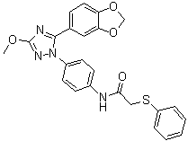 N-[4-[5-(1,3-苯并二氧杂环戊烯-5-基)-3-甲氧基-1H-1,2,4-三唑-1-基]苯基]-2-(苯硫基)乙酰胺分子结构 (CAS 853625-60-2)