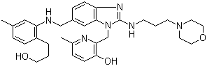 结构式 CAS# 857066-90-1, TMC 353121; 2-[[6-[[[2-(3-羟基丙基)-5-甲基苯基]氨基]甲基]-2-[[3-(吗啉-4-基)丙基]氨基]苯并咪唑-1-基]甲基]-6-甲基吡啶-3-醇