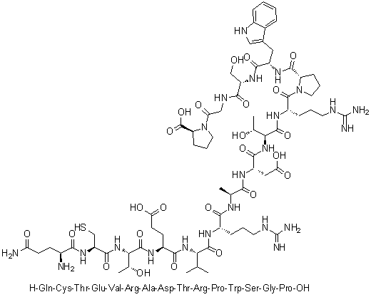 L-Glutaminyl-L-cysteinyl-L-threonyl-L-alpha-glutamyl-L-valyl-L-arginyl-L-alanyl-L-alpha-aspartyl-L-threonyl-L-arginyl-L-prolyl-L-tryptophyl-L-serylglycyl-L-proline molecular structure (CAS 858924-90-0)