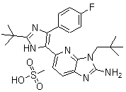 5-[2-(tert-Butyl)-4-(4-fluorophenyl)-1H-imidazol-5-yl]-3-(2,2-dimethylpropyl)-3H-imidazo[4,5-b]pyridin-2-amine methanesulfonate molecular structure (CAS 862507-23-1)