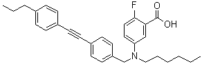 2-氟-5-[(己基)[4-[(4-丙基苯基)乙炔基]苄基]氨基]苯甲酸分子结构 (CAS 866932-55-0)