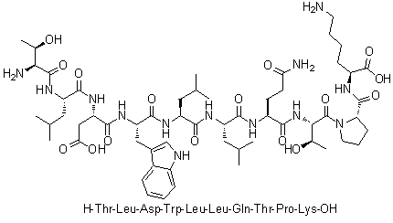 L-苏氨酰-L-亮氨酰-L-alpha-天冬氨酰-L-色氨酰-L-亮氨酰-L-亮氨酰-L-谷氨酰胺酰-L-苏氨酰-L-脯氨酰-L-赖氨酸分子结构 (CAS 868527-35-9)