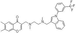6,7-二甲基-3-[[甲基[2-[甲基[[1-[3-(三氟甲基)苯基]-1H-吲哚-3-基]甲基]氨基]乙基]氨基]甲基]-4H-1-苯并吡喃-4-酮分子结构 (CAS 869998-49-2)