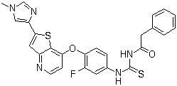 结构式 CAS# 875337-44-3, MGCD-265; N-(3-氟-4-(2-(1-甲基-1H-咪唑-4-基)噻吩并[3,2-b]吡啶-7-氧基)苯基氨基硫代甲酰基)-2-苯乙酰胺