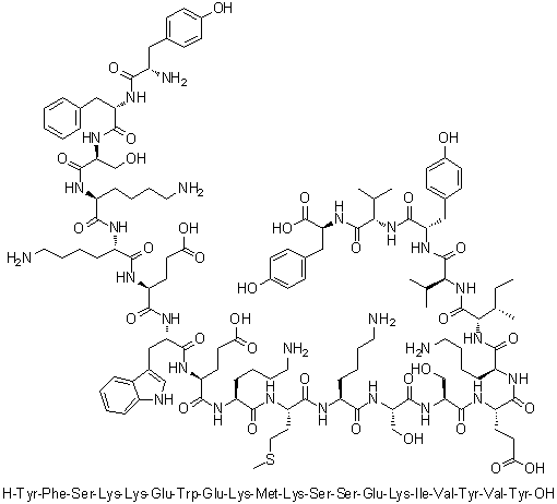 L-酪氨酰-L-苯丙氨酰-L-丝氨酰-L-赖氨酰-L-赖氨酰-L-alpha-谷氨酰-L-色氨酰-L-alpha-谷氨酰-L-赖氨酰-L-蛋氨酰-L-赖氨酰-L-丝氨酰-L-丝氨酰-L-alpha-谷氨酰-L-赖氨酰-L-异亮氨酰-L-缬氨酰-L-酪氨酰-L-缬氨酰-L-酪氨酸分子结构 (CAS 877380-06-8)