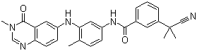 structure of CAS# 878739-06-1, AZ-628;3-(1-Cyano-1-methylethyl)-N-[3-[(3,4-dihydro-3-methyl-4-oxo-6-quinazolinyl)amino]-4-methylphenyl]benzamide