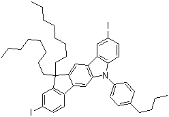 5-(4-丁基苯基)-5,11-二氢-2,9-二碘-11,11-二辛基茚并[1,2-b]咔唑分子结构 (CAS 879689-97-1)