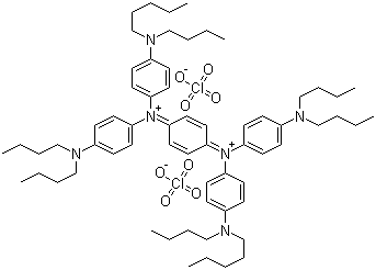 N3,N3,N6,N6-Tetrakis[4-(dibutylamino)phenyl]-1,4-cyclohexadiene-3,6-diaminium perchlorate (1:2) molecular structure (CAS 88358-74-1)