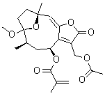 8alpha-(2-甲基丙烯酰氧基)-1alpha-甲氧基硬毛钩藤内酯-13-O-乙酸酯分子结构 (CAS 883872-71-7)