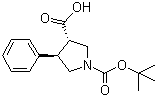 (3S,4R)-1-叔丁氧羰基-4-苯基吡咯烷-3-羧酸分子结构 (CAS 884048-45-7)