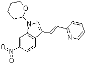 (E)-6-硝基-3-[2-(吡啶-2-基)乙烯基]-1-(四氢-2H-吡喃-2-基)-1H-吲唑分子结构 (CAS 886230-75-7)