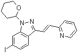 (E)-6-碘-3-[2-(吡啶-2-基)乙烯基]-1-(四氢-2H-吡喃-2-基)-1H-吲唑分子结构 (CAS 886230-77-9)