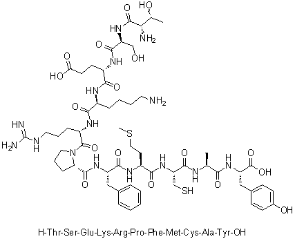 L-苏氨酰-L-丝氨酰-L-alpha-谷氨酰-L-赖氨酰-L-精氨酰-L-脯氨酰-L-苯丙氨酰-L-蛋氨酰-L-半胱氨酰-L-丙氨酰-L-酪氨酸分子结构 (CAS 886435-29-6)
