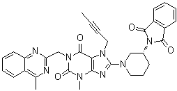 7-(2-丁炔-1-基)-8-[(3R)-3-(1,3-二氢-1,3-二氧代-2H-异吲哚-2-基)-1-哌啶基]-3,7-二氢-3-甲基-1-[(4-甲基-2-喹唑啉基)甲基]-1H-嘌呤-2,6-二酮分子结构 (CAS 886588-63-2)