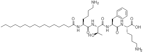 N2-(1-氧代十六烷基)-L-赖氨酰-L-苏氨酰-L-苯丙氨酰-L-赖氨酸分子结构 (CAS 887140-79-6)