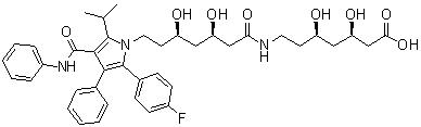 (3R,5R)-7-[[(3R,5R)-7-[2-(4-Fluorophenyl)-5-(1-methylethyl)-3-phenyl-4-[(phenylamino)carbonyl]-1H-pyrrol-1-yl]-3,5-dihydroxy-1-oxoheptyl]amino]-3,5-dihydroxyheptanoic acid molecular structure (CAS 887196-24-9)