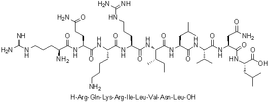 L-精氨酰-L-谷氨酰胺酰-L-赖氨酰-L-精氨酰-L-异亮氨酰-L-亮氨酰-L-缬氨酰-L-天冬氨酰胺酰-L-亮氨酸分子结构 (CAS 887769-33-7)