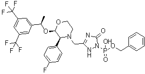 [3-[[(2R,3S)-2-[(1R)-1-[3,5-二(三氟甲基)苯基]乙氧基]-3-(4-氟苯基)-4-吗啉基]甲基]-2,5-二氢-5-氧代-1H-1,2,4-三唑-1-基]膦酸单苄基酯分子结构 (CAS 889852-02-2)