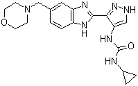 1-环丙基-3-(3-(5-(吗啉甲基)-1H-苯并[d]咪唑-2-基)-1H-吡唑-4-基)脲分子结构 (CAS 896466-04-9)