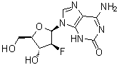 6-氨基-9-(2-脱氧-2-氟-beta-D-阿拉伯呋喃糖基)-1,9-二氢-2H-嘌呤-2-酮分子结构 (CAS 899827-82-8)