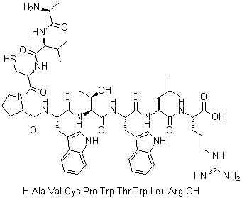 L-丙氨酰-L-缬氨酰-L-半胱氨酰-L-脯氨酰-L-色氨酰-L-苏氨酰-L-色氨酰-L-亮氨酰-L-精氨酸分子结构 (CAS 907625-68-7)