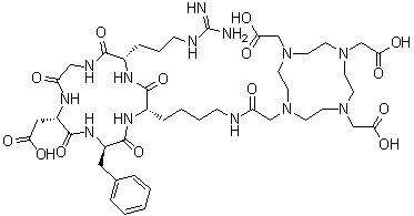 环[L-精氨酰甘氨酰-L-alpha-天冬氨酰-D-苯丙氨酰-N6-[2-[4,7,10-三(羧甲基)-1,4,7,10-四氮杂环十二烷-1-基]乙酰基]-L-赖氨酰]分子结构 (CAS 909024-55-1)