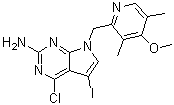 4-Chloro-5-iodo-7-[(4-methoxy-3,5-dimethyl-2-pyridinyl)methyl]-7H-pyrrolo[2,3-d]pyrimidin-2-amine molecular structure (CAS 911397-54-1)