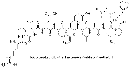 L-Arginyl-L-leucyl-L-leucyl-L-alpha-glutamyl-L-phenylalanyl-L-tyrosyl-L-leucyl-L-alanyl-L-methionyl-L-prolyl-L-phenylalanyl-L-alanine molecular structure (CAS 911483-74-4)