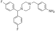4-[[4-[Bis(4-fluorophenyl)methyl]-1-piperazinyl]methyl]benzenamine molecular structure (CAS 914349-63-6)
