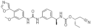 N-[(1S)-1-[3-[[[[3-Methoxy-4-(5-oxazolyl)phenyl]amino]carbonyl]amino]phenyl]ethyl]carbamic acid (1S)-1-(cyanomethyl)propyl ester molecular structure (CAS 915951-68-7)
