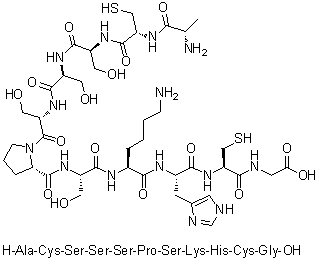 L-丙氨酰-L-半胱氨酰-L-丝氨酰-L-丝氨酰-L-丝氨酰-L-脯氨酰-L-丝氨酰-L-赖氨酰-L-组氨酰-L-半胱氨酰甘氨酸分子结构 (CAS 918629-48-8)