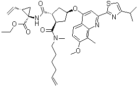 (1R,2S)-2-乙烯基-1-[[[(1R,2R,4R)-2-[(5-己烯-1-基甲基氨基)羰基]-4-[[7-甲氧基-8-甲基-2-[4-异丙基-2-噻唑基]-4-喹啉基]氧基]环戊基]羰基]氨基]环丙烷羧酸乙酯分子结构 (CAS 923604-56-2)