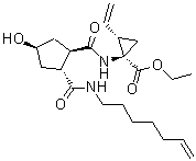 (1R,2S)-2-乙烯基-1-[[[(1R,2R,4R)-2-[(6-庚烯-1-基氨基)羰基]-4-羟基环戊基]羰基]氨基]环丙烷羧酸乙酯分子结构 (CAS 923604-77-7)