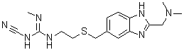 N-Cyano-N'-[2-[[[2-[(dimethylamino)methyl]-1H-benzimidazol-6-yl]methyl]thio]ethyl]-N''-methylguanidine molecular structure (CAS 92715-31-6)
