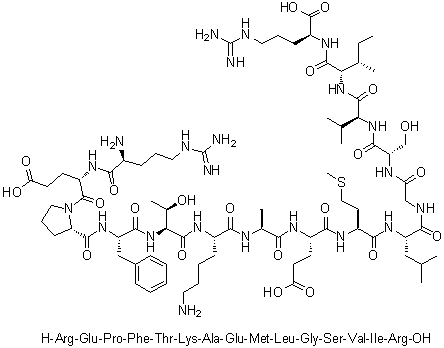 L-精氨酰-L-alpha-谷氨酰-L-脯氨酰-L-苯丙氨酰-L-苏氨酰-L-赖氨酰-L-丙氨酰-L-alpha-谷氨酰-L-蛋氨酰-L-亮氨酰甘氨酰-L-丝氨酰-L-缬氨酰-L-异亮氨酰-L-精氨酸分子结构 (CAS 928006-33-1)