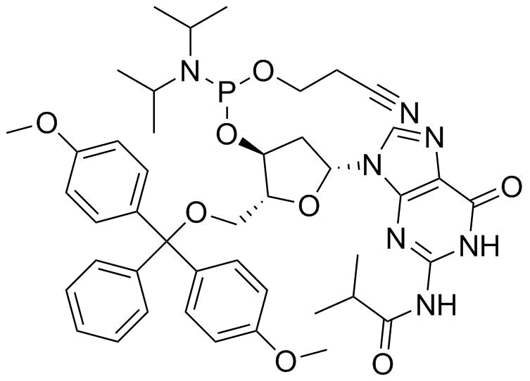 5'-O-(4,4-Dimethoxytrityl)-N-isobutyryl-2'-deoxyguanosine-3'-(2-cyanoethyl-N,N-diisopropyl)phosphoramidite molecular structure (CAS 93183-15-4)